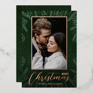Elegant Greenery Merry Christmas Photo Foil Holiday Card