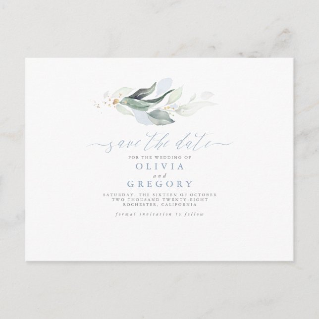 Elegant Greenery Minimal Save the Date Announcement Postcard (Front)