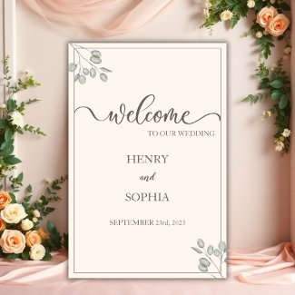 Elegant Greenery Minimalist Wedding Welcome Sign