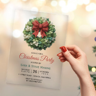 Elegant Greenery Modern Christmas Party Acrylic Invitations