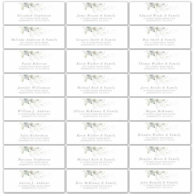 Elegant Greenery Modern Guest Name Address Labels (Front)