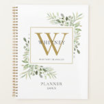 Elegant Greenery Monogram Name 2022 Planner<br><div class="desc">Elegant watercolor greenery monogram name 2022 planner featuring a gold monogram initial. Designed by Thisisnotme©</div>