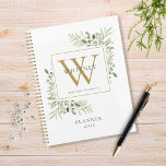 Elegant Greenery Monogram Name 2023 Planner<br><div class="desc">Elegant watercolor greenery monogram name 2023 planner featuring a gold monogram initial. Designed by Thisisnotme©</div>