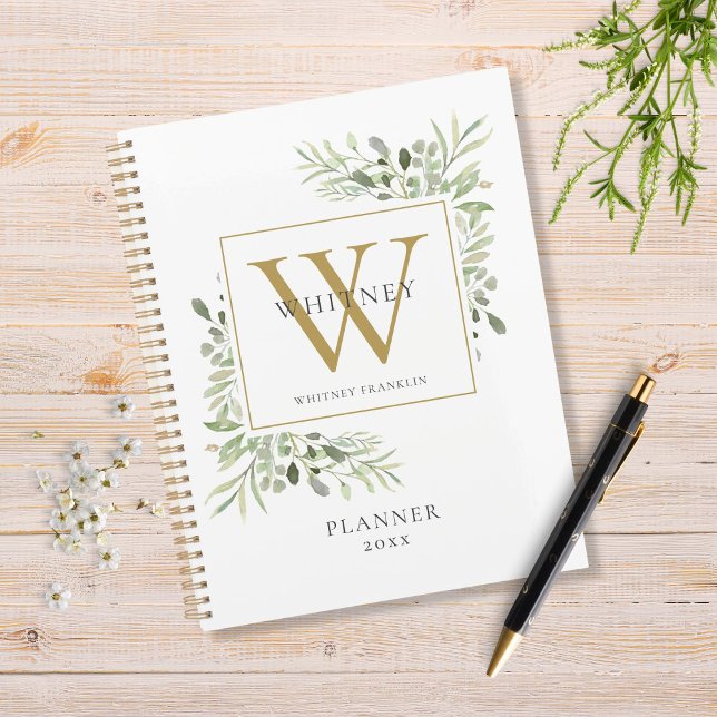 Elegant Greenery Monogram Name 2023 Planner (Creator Uploaded)