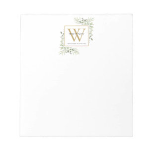 Elegant Greenery Monogram Name Notepad