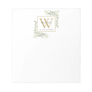 Elegant Greenery Monogram Name Notepad