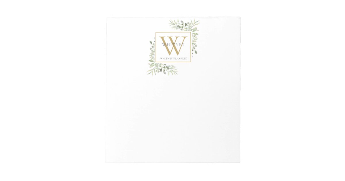 Elegant Greenery Monogram Name Notepad | Zazzle