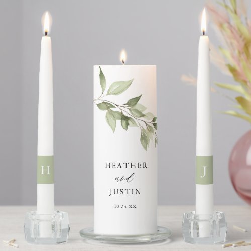 Elegant Greenery Monogram Wedding Ceremony Unity Candle Set