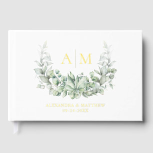 Elegant Greenery Monogram Wedding Gold Foil Foil Guest Book