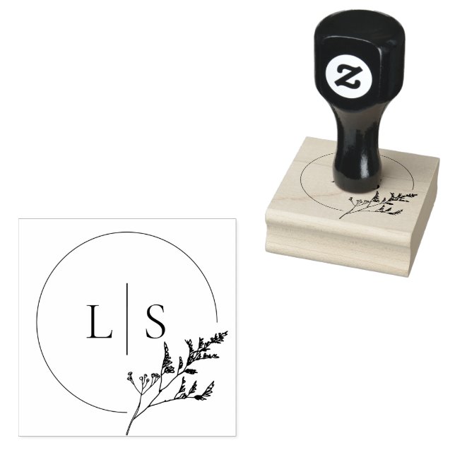Elegant Greenery Monogram Wedding Rubber Stamp (Stamped)
