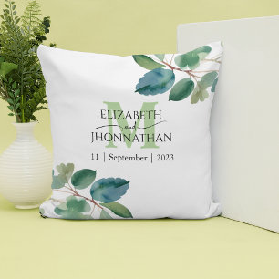 Elegant Greenery Monogram Wedding Throw Pillow