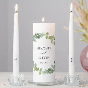 Elegant Greenery Monogram Wedding  Unity Candle Set