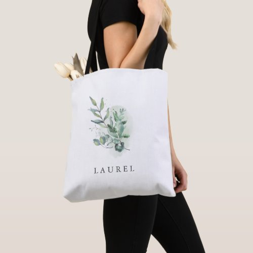 Elegant Greenery Monogrammed Bridesmaid Tote Bag
