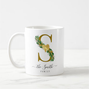 Elegant Greenery Monogrammed Family Name Letter S Coffee Mug
