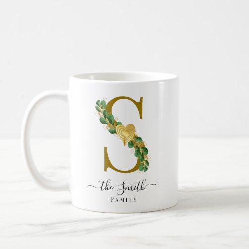 Elegant Greenery Monogrammed Family Name Letter S Coffee Mug