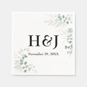 Elegant Greenery Monograms and Date Napkins