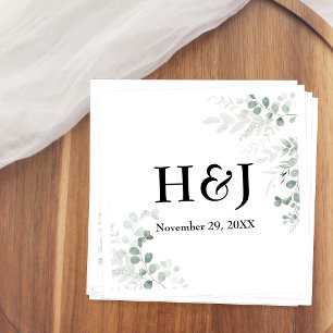 Elegant Greenery Monograms and Date Napkins