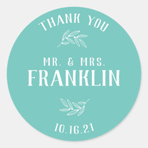 Elegant Greenery Mr and Mrs Wedding Favor Classic Round Sticker