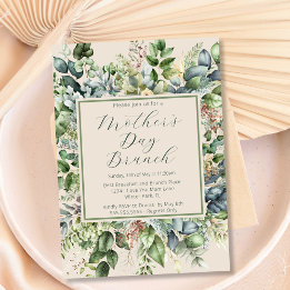 Elegant Greenery Muted Florals Mother's Day Brunch Invitation