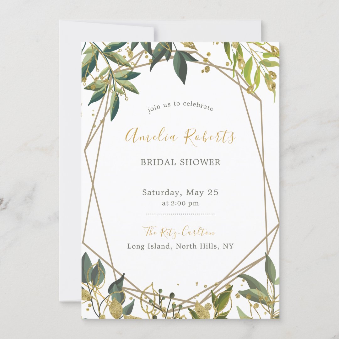Elegant Greenery n Gold Floral Bridal Shower Invitation | Zazzle