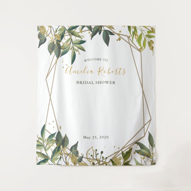Elegant Greenery n Gold Floral Bridal Shower Tapestry (Front)
