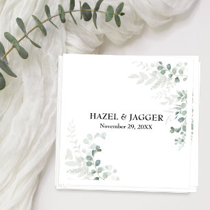 Elegant Greenery Names and Date Personalized Napkins