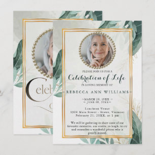 Elegant Greenery Nature Gold Celebration of Life  Invitation