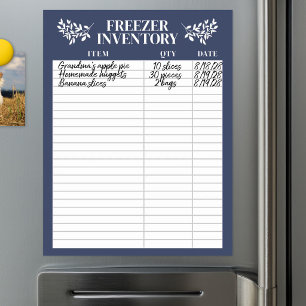 Elegant Greenery Navy Blue Freezer Inventory Magnetic Dry Erase Sheet