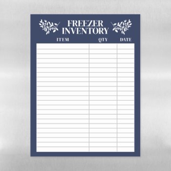 Elegant Greenery Navy Blue Freezer Inventory Magnetic Dry Erase Sheet by birchandoak at Zazzle