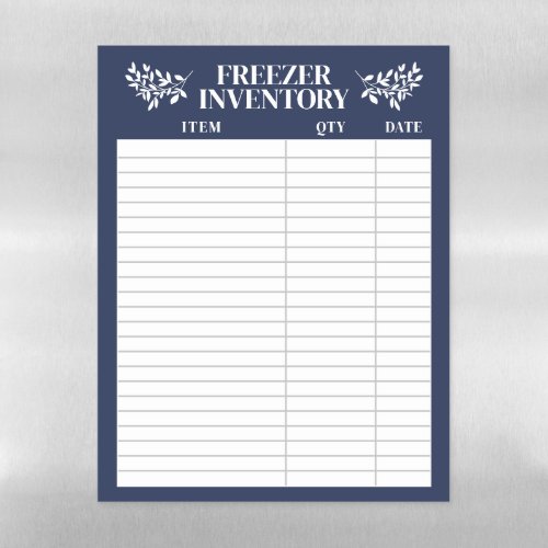 Elegant Greenery Navy Blue Freezer Inventory Magnetic Dry Erase Sheet