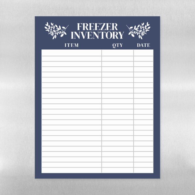 Elegant Greenery Navy Blue Freezer Inventory Magnetic Dry Erase Sheet (Vertical)
