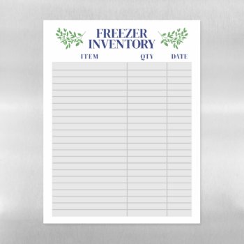 Elegant Greenery Navy Text Freezer Inventory Magnetic Dry Erase Sheet by birchandoak at Zazzle