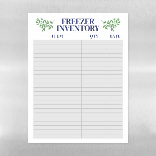 Elegant Greenery Navy Text Freezer Inventory Magnetic Dry Erase Sheet