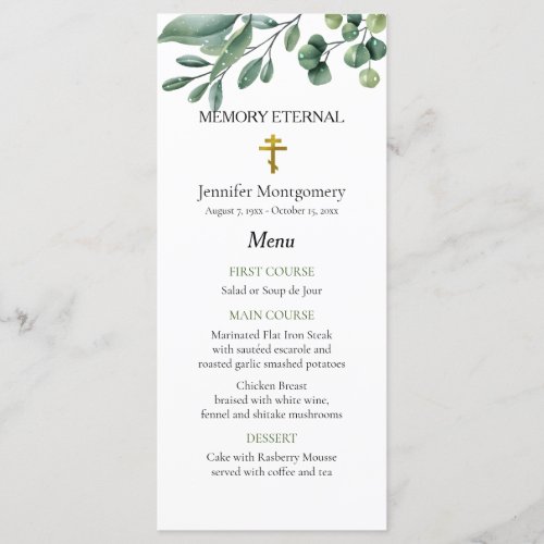 Elegant Greenery Orthodox Christian Funeral Menu