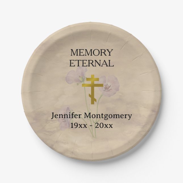 Elegant Greenery Orthodox Christian Funeral Paper Plates (Front)