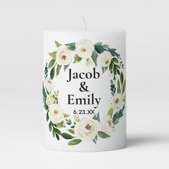 Elegant Greenery Personalized Custom Anniversary Pillar Candle (Front)