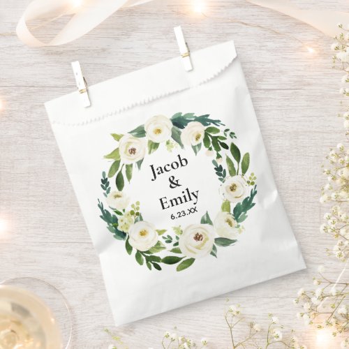 Elegant Greenery Personalized Names Date Wedding Favor Bag