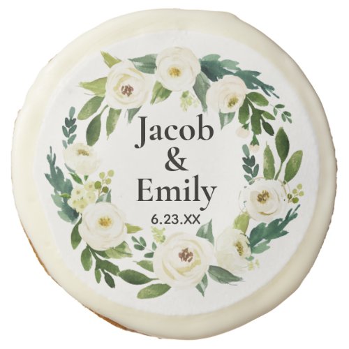Elegant Greenery Personalized Names Date Wedding Sugar Cookie