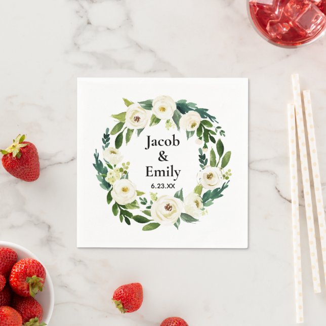 Elegant Greenery Personalized Serviettes Wedding Napkins (Insitu)