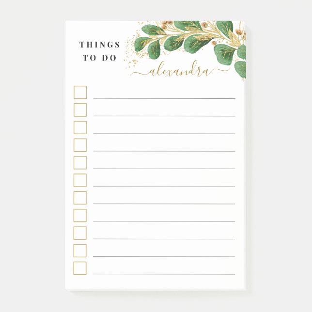 Elegant Greenery Personalized Things To Do Post-it Notes (Front)