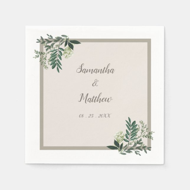 Elegant Greenery Personalized Wedding Napkins (Front)