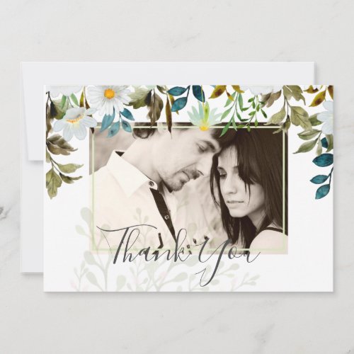 Elegant Greenery Photo Collage Thank You Card