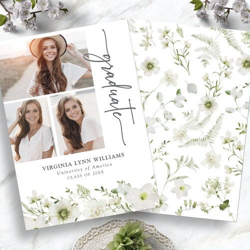 Elegant Greenery Photo Graduation Announcement