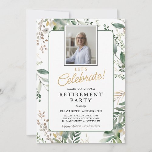 Elegant Greenery Photo Retirement Party Invitation