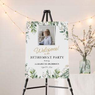 Elegant Greenery Photo Retirement Party Welcome Foam Board