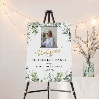 Elegant Greenery Photo Retirement Party Welcome Foam Board