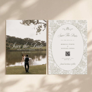 Elegant Greenery Photo Sage Green Wedding QR Code Save The Date