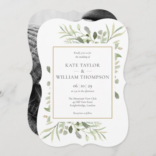 Elegant Greenery Photo Wedding Invitation