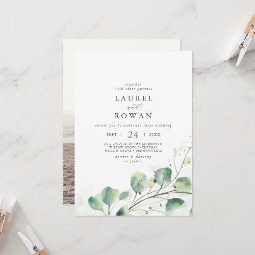 Elegant Greenery Photo Wedding Invitation