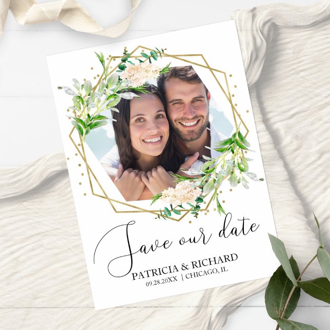 Elegant Greenery Photo Wedding Save the Date Invitation (Creator Uploaded)